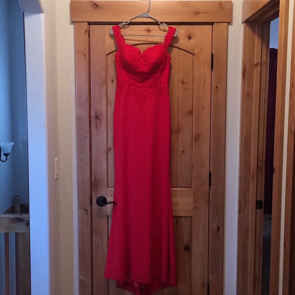 Long red prom dress